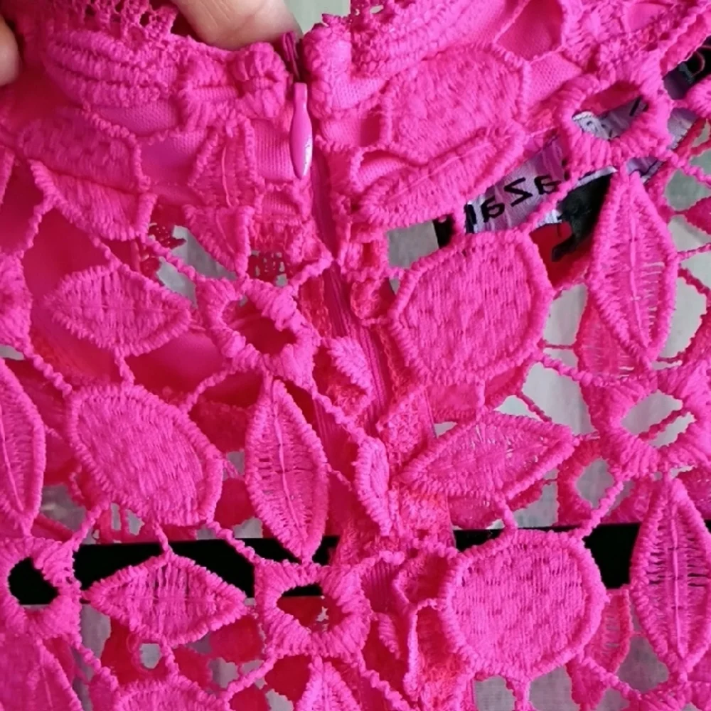 Vibrant Pink Lace Midi Dress - Picture 3 of 5